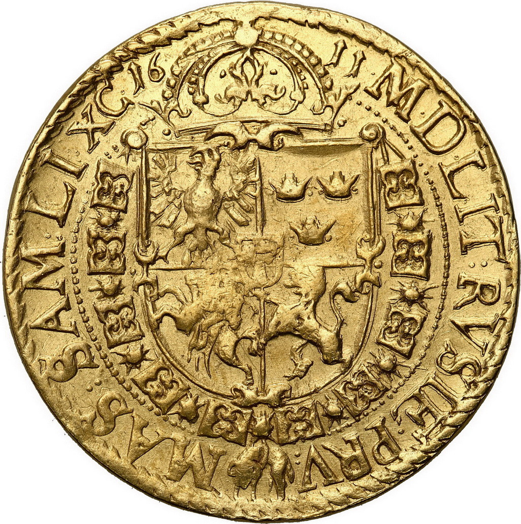 Zygmunt III Waza, 4 dukaty Kraków 1611 (bite stemplem półportugała) - RZADKOŚĆ R7